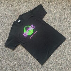 Vintage Hard Rock Cafe Montreal T Shirt Black‎ Neon Pink Green XL Fruit the Loom